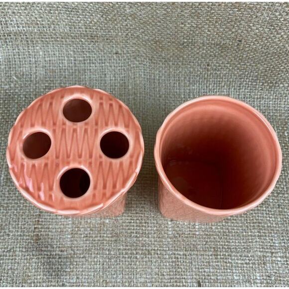 Toothbrush Holder and Tumbler Ceramic Wicker Bath Accessory Set - Picture 2 of 7